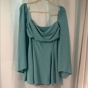 Lucy in the Sky Sparkling Aqua Long-Sleeve Mini Dress